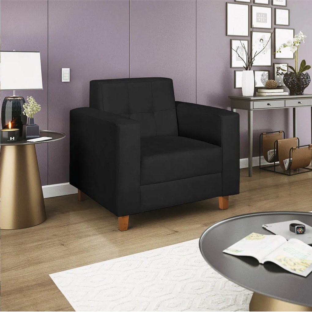 Poltrona Decorativa Denver Suede Preto - ADJ Decor