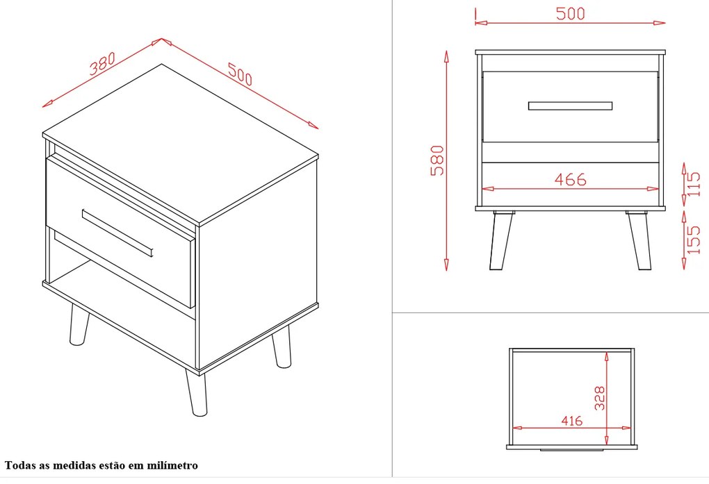 Mesa de Cabeceira Ipê 1 Gaveta MB1