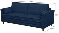Sofá Living 3 Lugares 180cm Pés Madeira Efraim F05 Veludo Azul - Mpoze