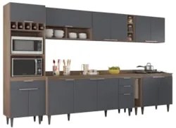 Armário de Cozinha Com Tampo CP07 340cm Pérola Freijó/Grafite Z34 - Mp