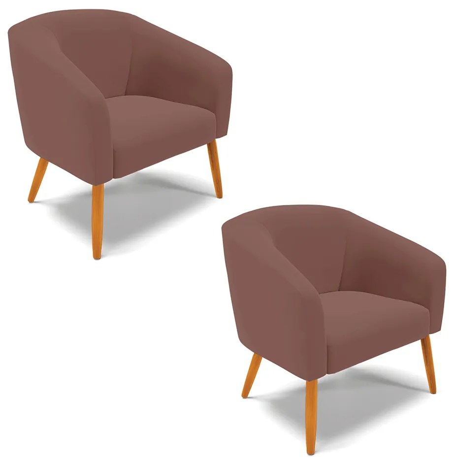 Poltrona Decorativa Pé Palito Castanho kit 2 Stella Veludo Rosê D03 - D'Rossi