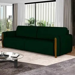 Sofá 3 Lugares 223cm Pés Madeira Amaranto M22 Veludo Verde - Mpozenato