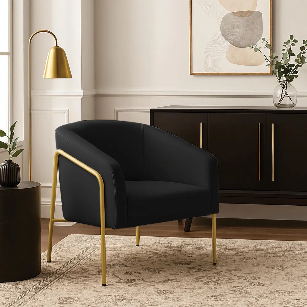 Poltrona Sala Industrial Alta Dourado Stella Veludo D03 - D'Rossi - Preto