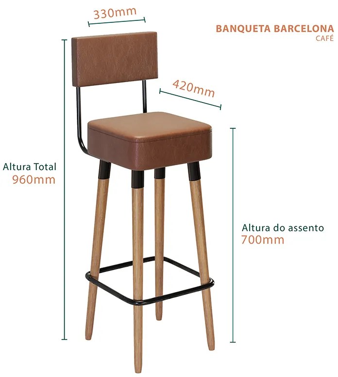 Banqueta Barcelona Pés Palito de Madeira Corano Café - Sheep Estofados - Marrom
