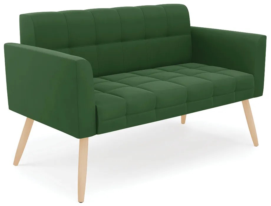 Kit 1 Sofá Namoradeira e 1 Poltrona Elisa Suede Verde Pés Palito Natural - D'Rossi