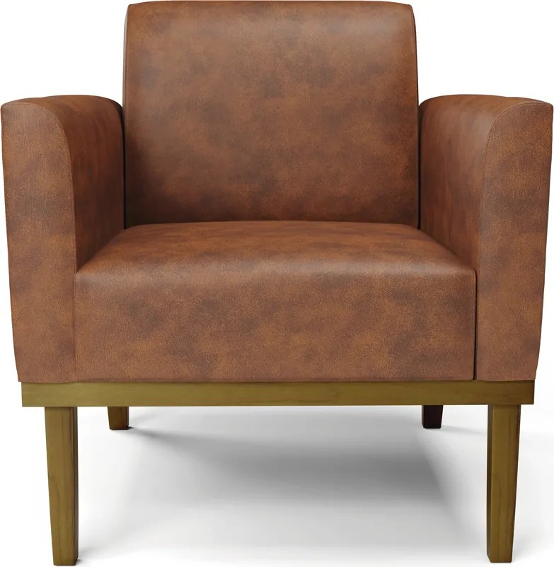 Kit 2 Poltronas Decorativas Isabella Pés Fixo em Madeira Castanho PU Nozes G19 - Gran Belo