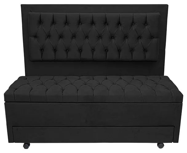 Cabeceira com Calçadeira Baú Casal 140cm Paris Capitonê Suede Preto - Sheep Estofados - Preto