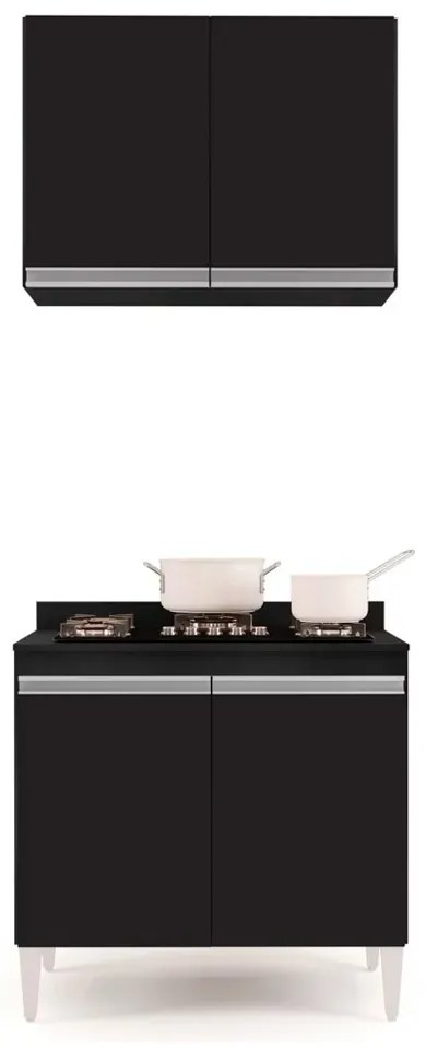 Kit Armário Aéreo e Balcão para Cooktop de Cozinha 02 Portas Diana 80 cm L06 - D'Rossi - Preto