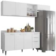 Armário de Cozinha Com Tampo CP03 220cm Pérola Branco Z34     - Mpozen
