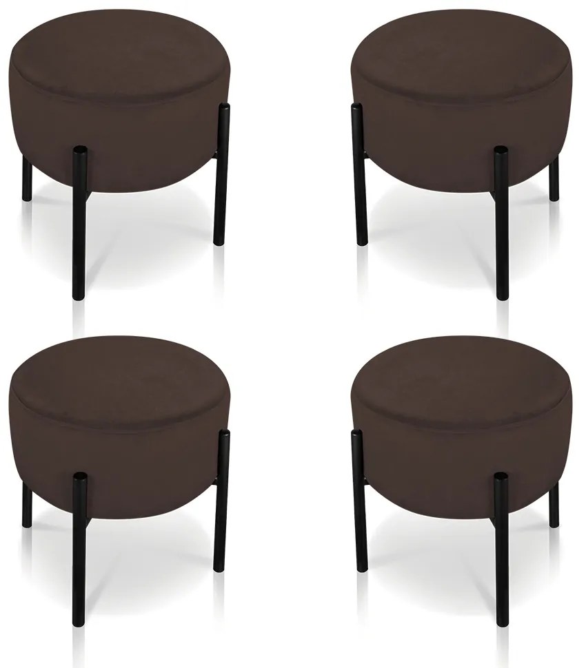 Puff Banqueta Decorativo Industrial Preto Kit 4 Iron Suede Marrom D03 - D'Rossi