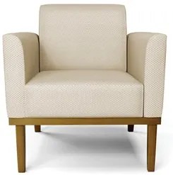 Poltrona Decorativa Base Madeira Castanho Maressa Veludo Luxo Off Whit