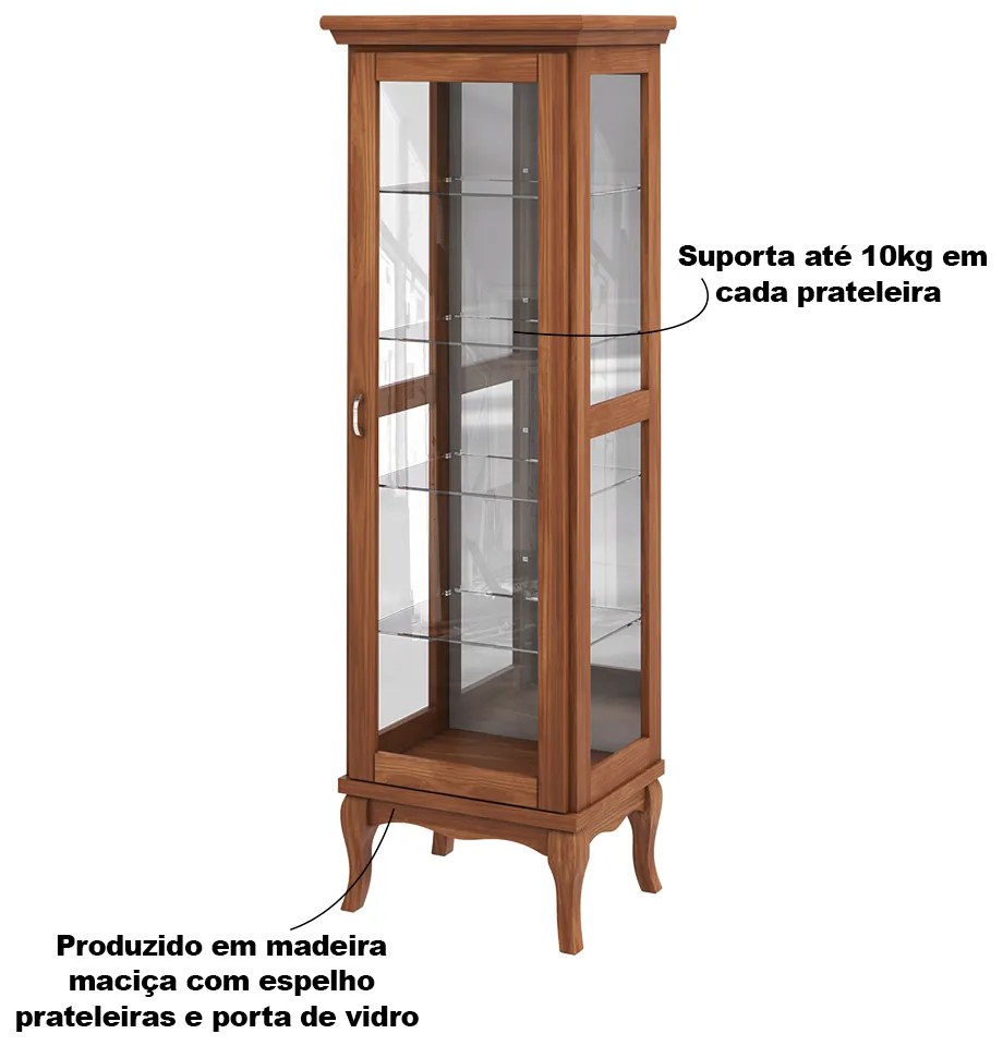 Cristaleira Decorativa com Nicho Sala de Estar Bragi Madeira Maciça Imbuia G42 - Gran Belo