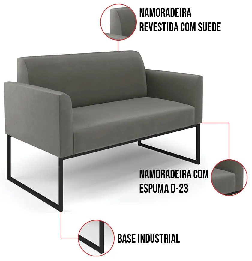 Sofá Namoradeira Base Industrial Preto Marisa Suede Grafite D03 - D'Rossi