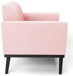 Sofá Namoradeira e 2 Poltronas Base Madeira Preto Maressa Suede Rosa B