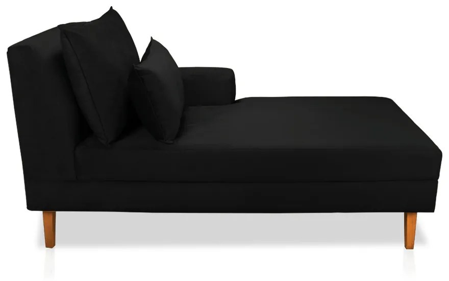 Divã Chaise Chloe 160 cm Veludo Preto Pés Chanfrado Castanho - D'Rossi