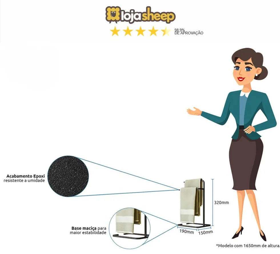 Porta Toalha para Pia Bancada Lavabo Duplo Clean Preto - Loja Sheep - Preto