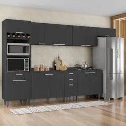 Armário de Cozinha Com Tampo CP06 330cm Pérola Preto Z34      - Mpozen