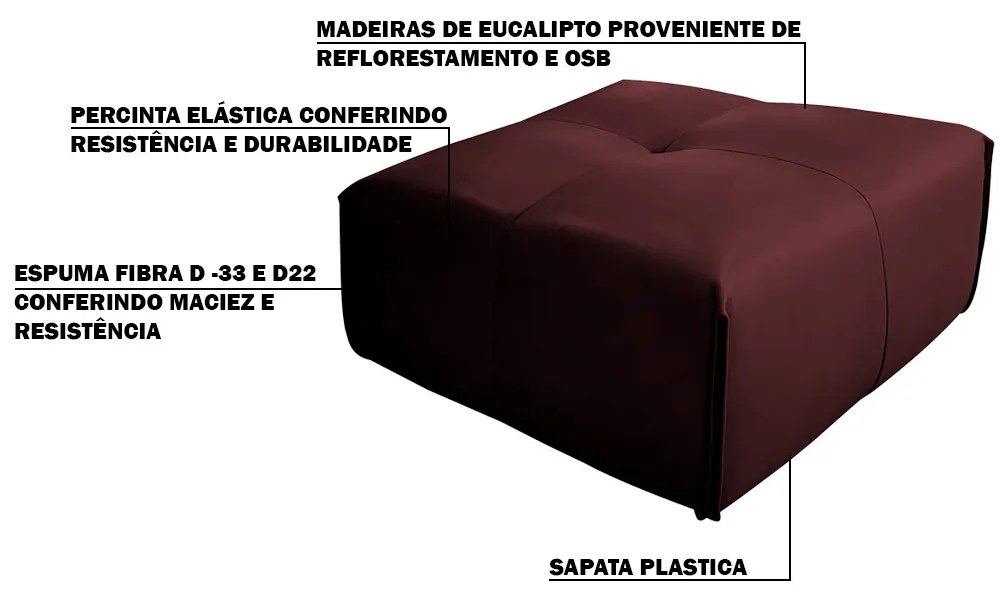 Kit 2 Puff Decorativo Sala de Estar Frances Confort Couro Bordô G72 - Gran Belo