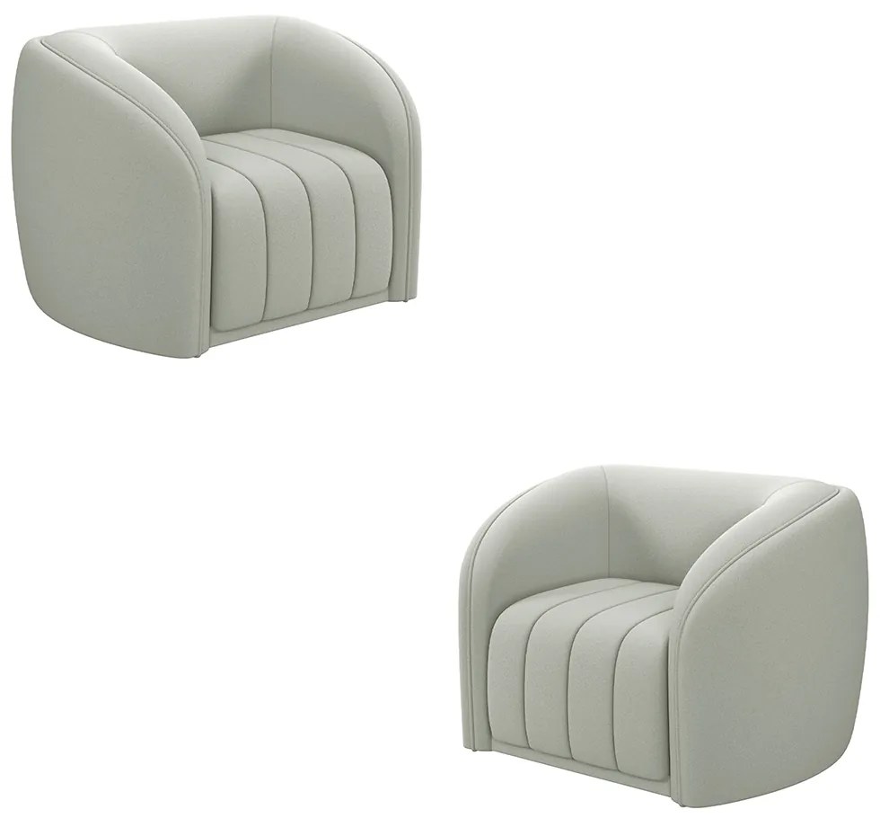 Kit 2 Poltronas Decorativas Sala de Estar Adam Veludo Cinza Claro G45 - Gran Belo