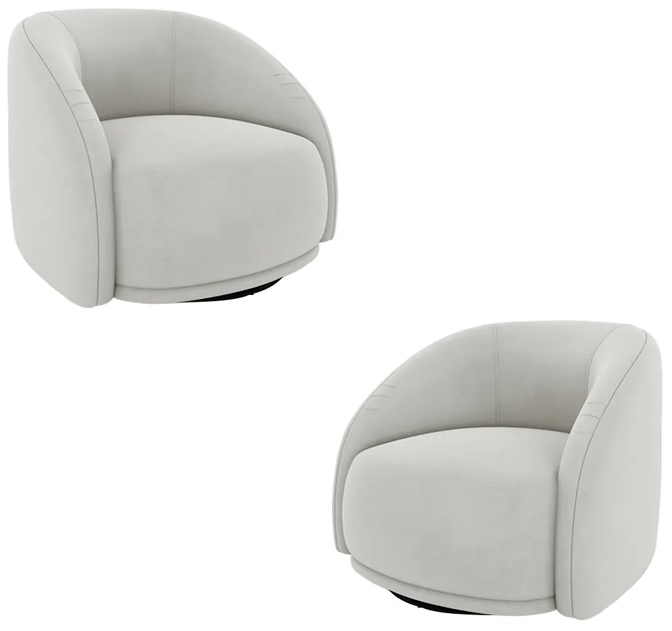 Kit 2 Poltronas Decorativas Jenny Base Giratória em Metal Preto Veludo Bege G45 - Gran Belo