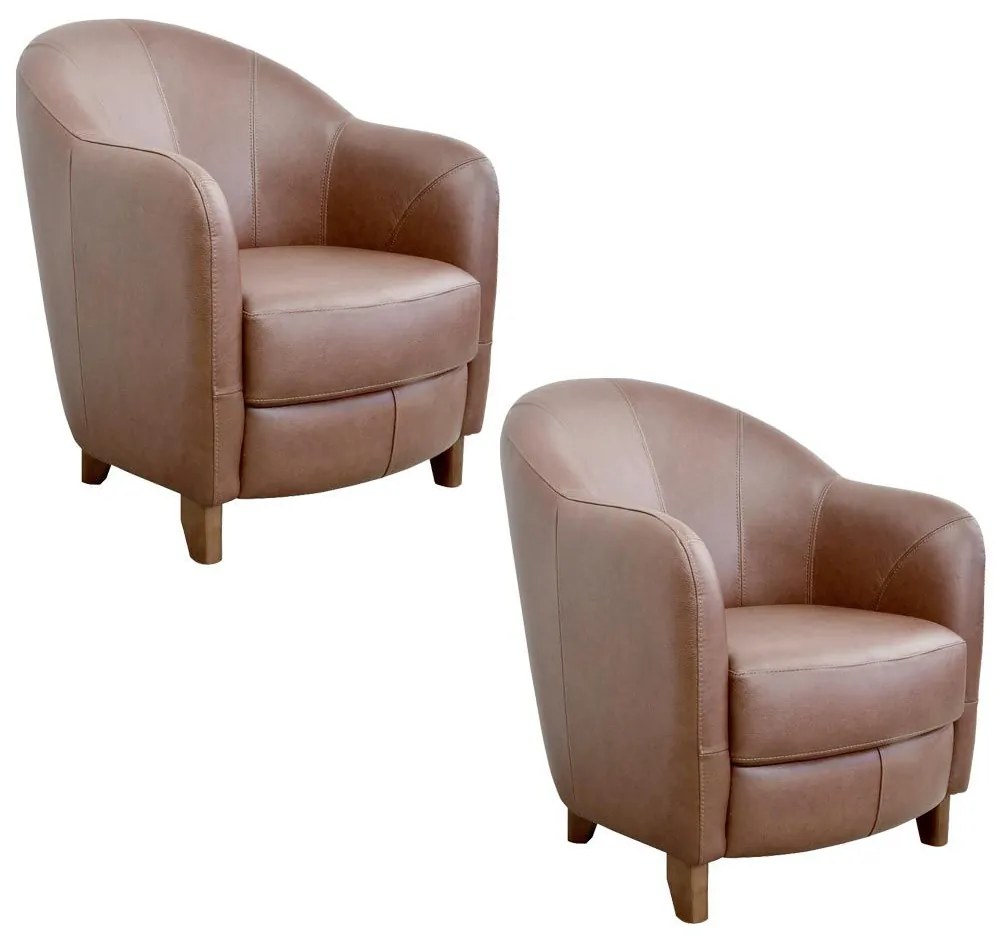 Kit 2 Poltronas Decorativas Sala de Estar Pés Madeira Kairós Couro Caramelo G03 - Gran Belo