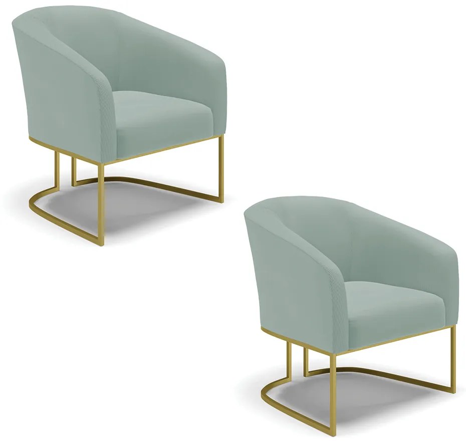 Poltrona Decorativa Industrial Dourado Kit 2 Stella Cotelê Int/Veludo D03 - D'Rossi - Menta