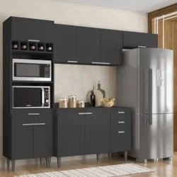 Armário de Cozinha Com Tampo CP04 250cm Pérola Preto Z34      - Mpozen