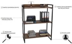 Kit 2 Estantes Livreiro Prisma Estilo Industrial 80cm 3 Prateleiras C0