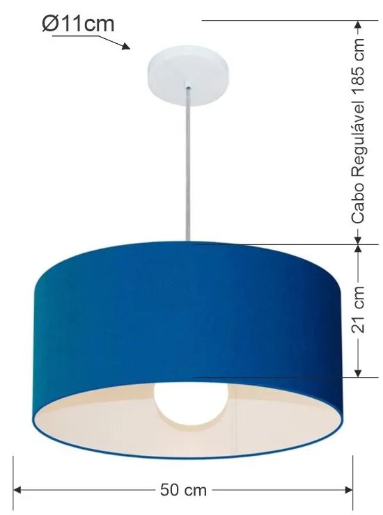 Lustre Pendente Cilíndrico 4052 Cúpula em Tecido 50x21cm Azul Marinho - Bivolt