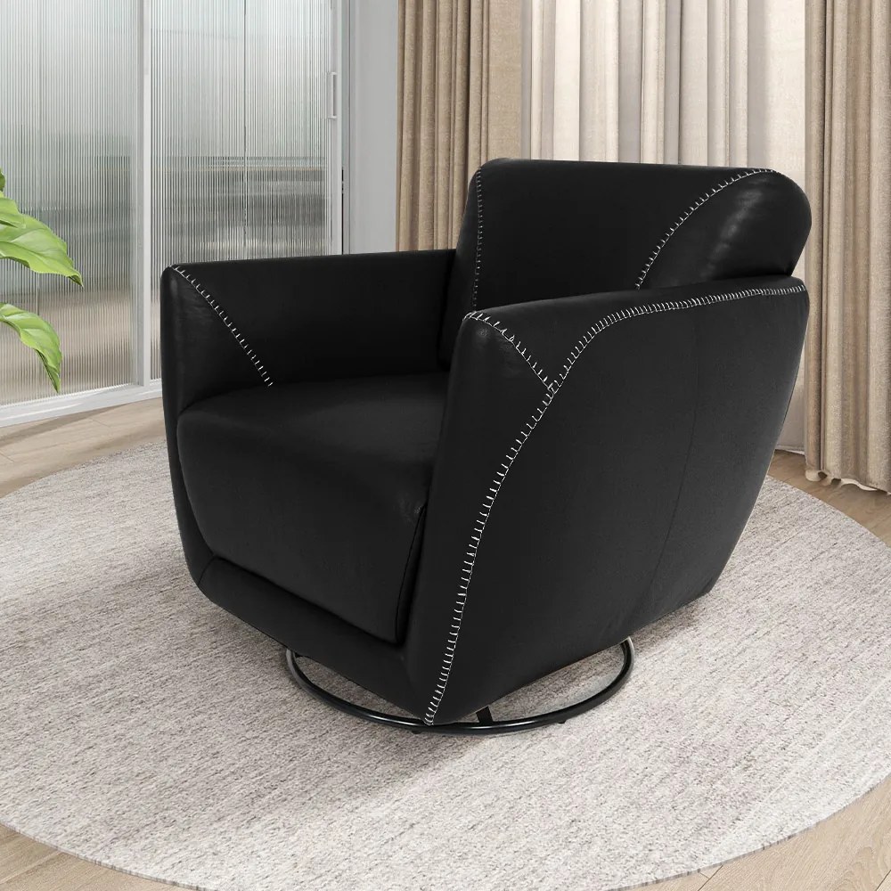 Kit 2 Poltronas Decorativas Valentina Sala de Estar Giratória Couro Preto G40 - Gran Belo