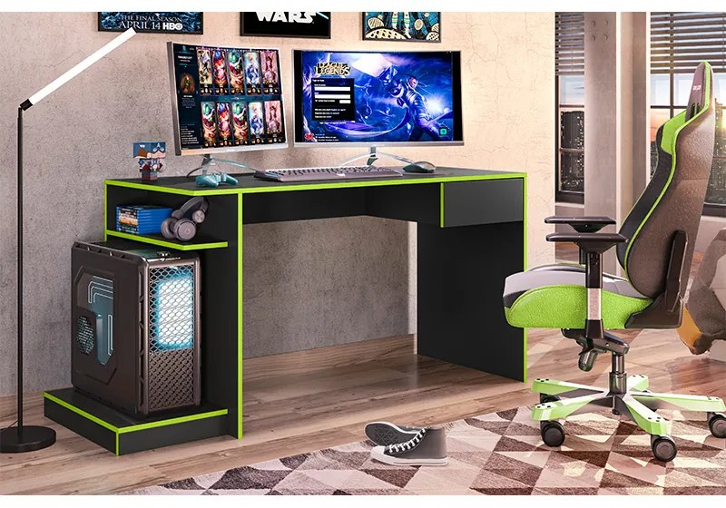 Mesa Gamer Escrivaninha Para Computador Monster Rubi Preto/Verde - Mobler