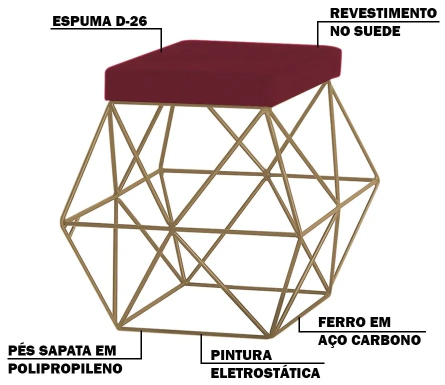 Puff Decorativo Sala de Estar Base Gold Trixie Suede Bordô G41 - Gran Belo