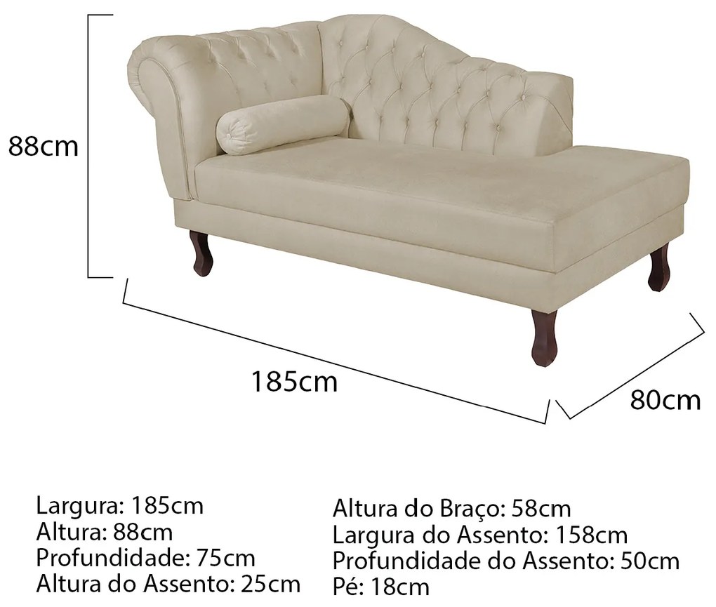 Recamier Diana 185cm Lado Direito Corano Bege - ADJ Decor