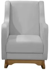 Poltrona Amamentação Base Madeira Balanço Vick Veludo Cinza F03 - Mpoz