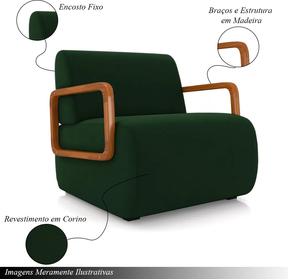 Kit 2 Poltronas Decorativa Sala de Estar Odessa Braços em Madeira Veludo Verde G33 - Gran Belo