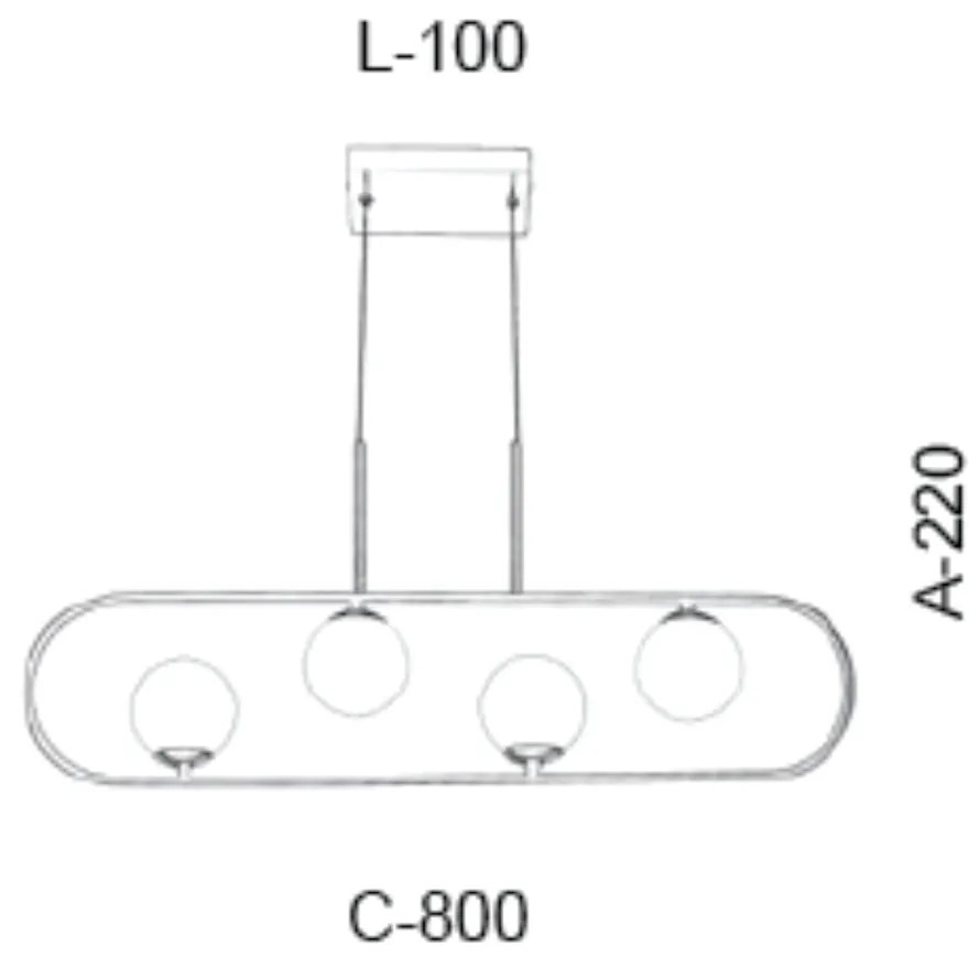 Pendente Oval C/ Globo 79X10X25Cm Metal E Vidro 4 X G9 Globo Ø10Cm|Old... (CHAMPANHE, FOSCO)