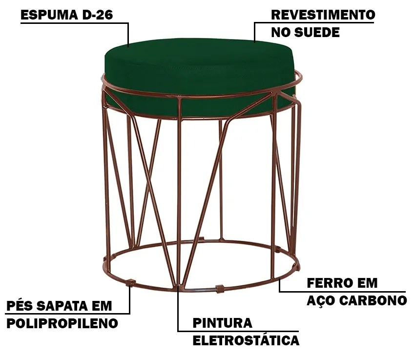 Kit 2 Puffs Decorativo Sala de Estar Base Bronze Chloe Suede Verde G41 - Gran Belo
