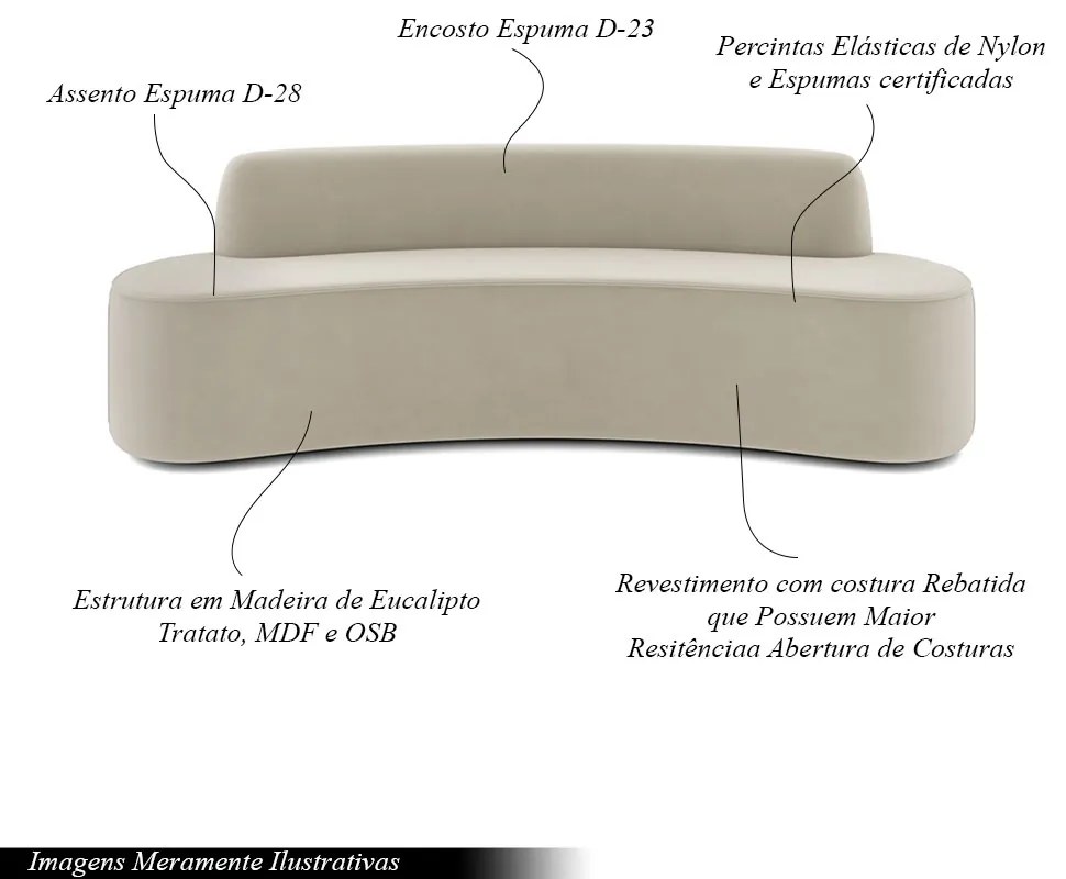 Sofá Decorativo 4 Lugares 260cm Bélgica Curvo Veludo Creme G15 - Gran Belo