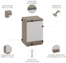 Balcão de Cozinha 58cm 1 Porta Grace Carvalho Oak/Off White Z44 - Mpoz