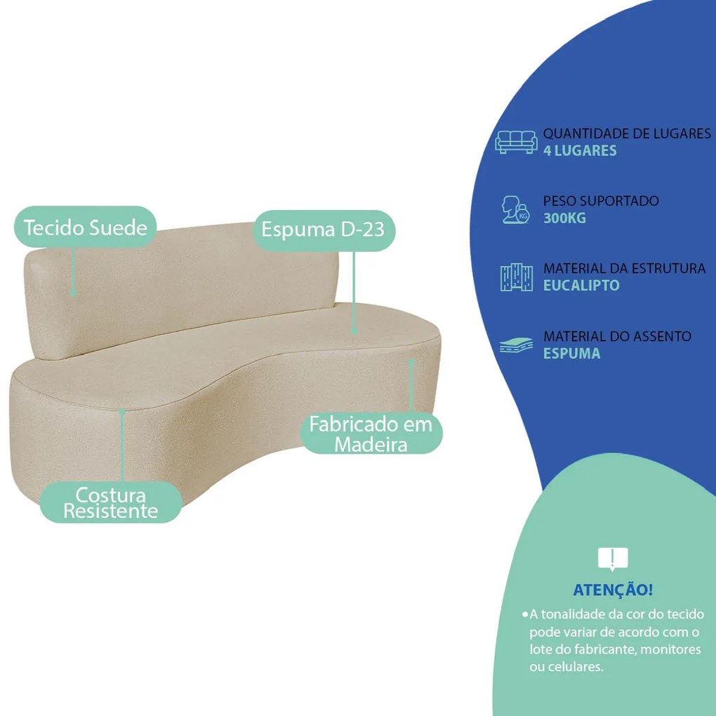 Kit Sofá Curvo Amsterdã 200cm e 2 Poltronas Luiza Max Suede