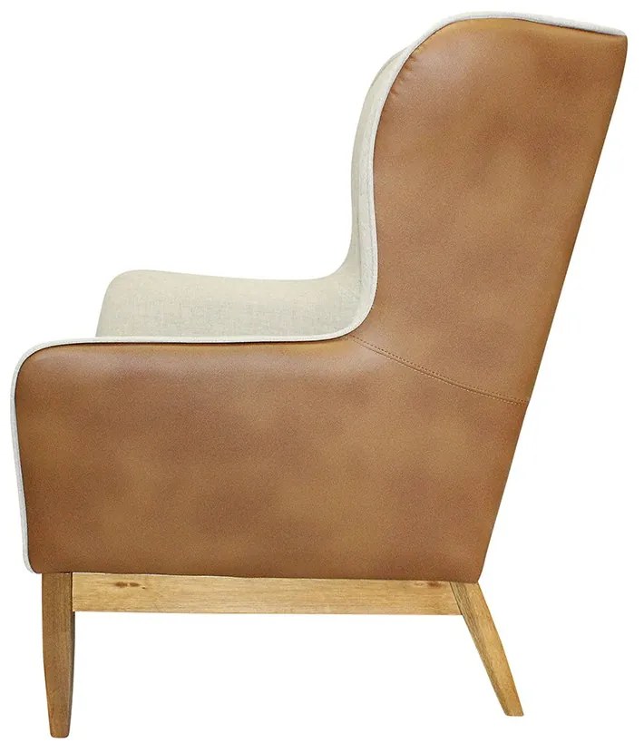 Poltrona Milena Composê Linho Bege A-184 Corano Camel C-02 Base de Madeira D07 - D'Rossi