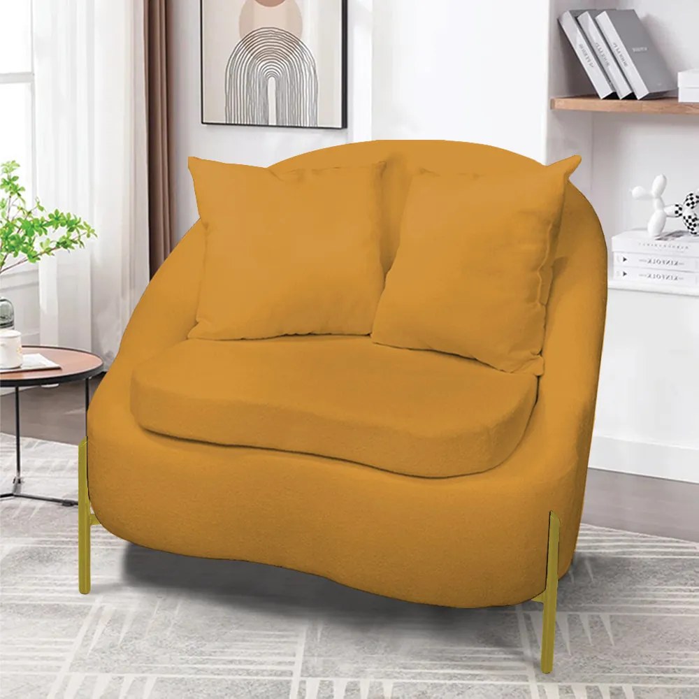 Poltrona Decorativa Orgânica Pé de Metal Dourado Zaya Bouclê C05 - D'Rossi - Mostarda