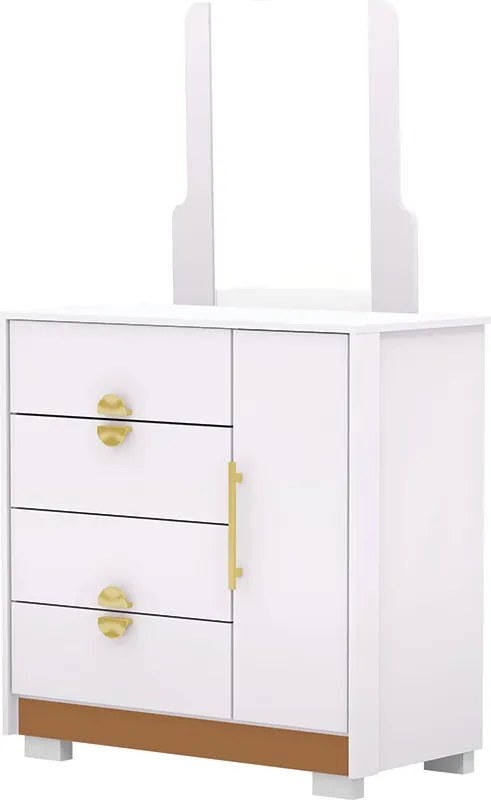 Cômoda Quarto 95cm com Espelho 1 Porta Kenia Flex Branco/Camarim V01 - D'Rossi