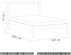 Cama Casal Queen Colchão 160cm Pé Madeira Maciça Solvi Freijó F07