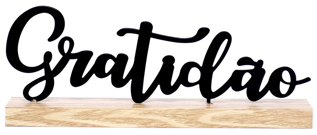 Enfeite de Metal Com Base em Madeira Gratidão 10,5x27x4 cm - D'Rossi