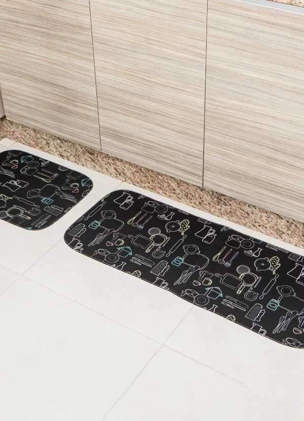 Tapete de Cozinha Estampado Tapetes Junior Preto