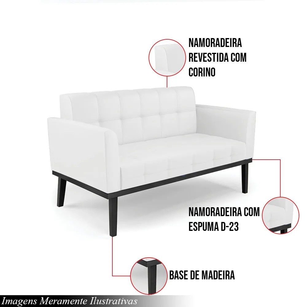 Poltrona Namoradeira Decorativa Karen Pés Fixo em Madeira Preto PU Branco G19 - Gran Belo
