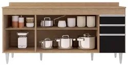 Balcão Gabinete 180cm com Tampo Dallas Castanho/Preto - Lumil