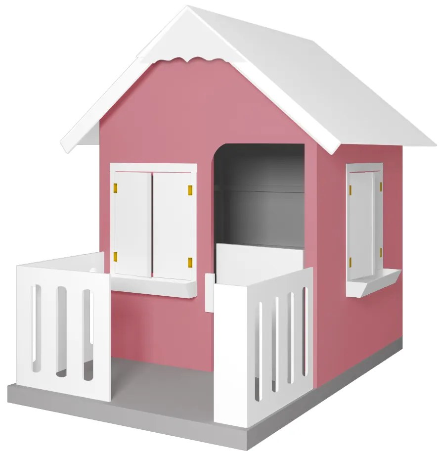 Casinha De Brinquedo Com Cercado Floreiros MDF Rosa/Branco L12 - Gran Belo