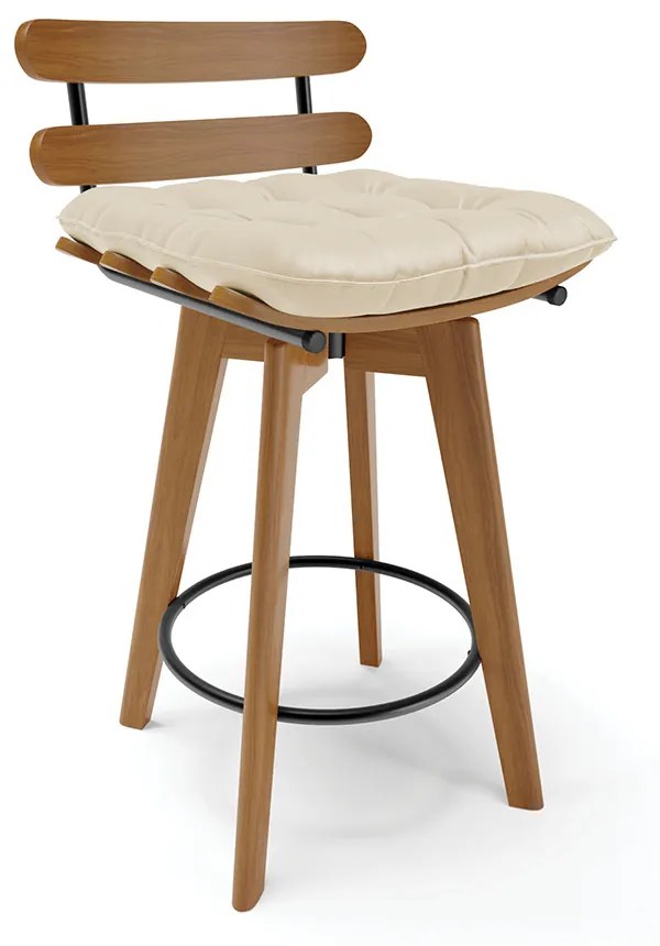 Banqueta Giratória Costela Corino Base Madeira MA70 J01 - D?Rossi - Bege